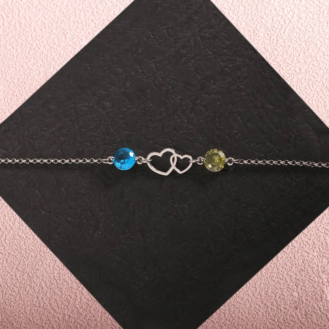 FOR LOVE - I LOVE YOU TO INFINITY AND BEYOND DOUBLE HEART CUSTOM BIRTHSTONE BRACELET