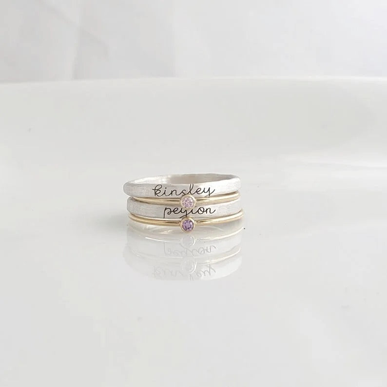 Personalized Silver Stacking Name Rings Gifts