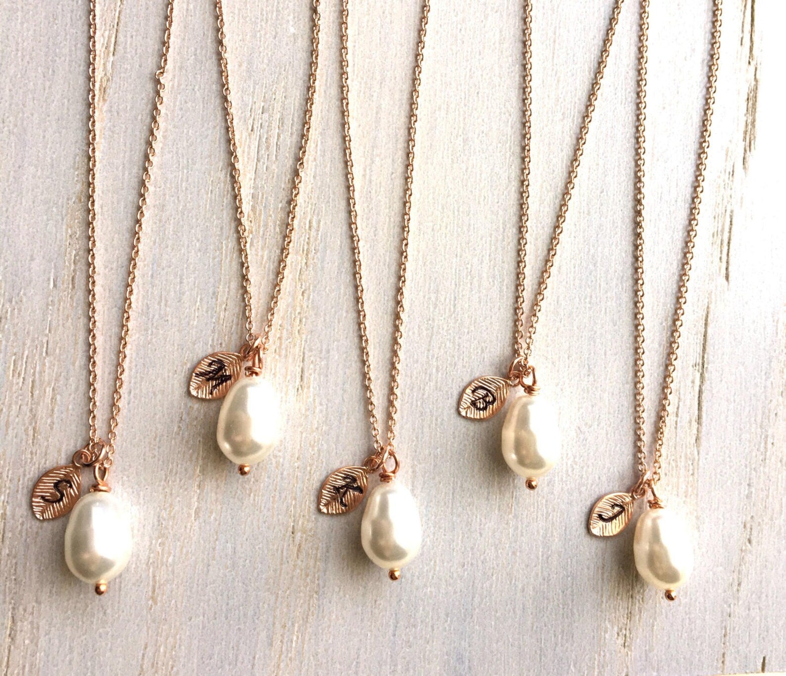 Rose Gold Pearl Necklace, Teardrop Pearl Necklace