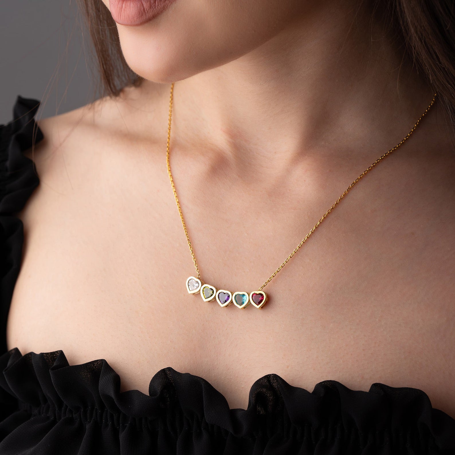 Dainty Birthstone Heart Necklace with Birthstone Necklace