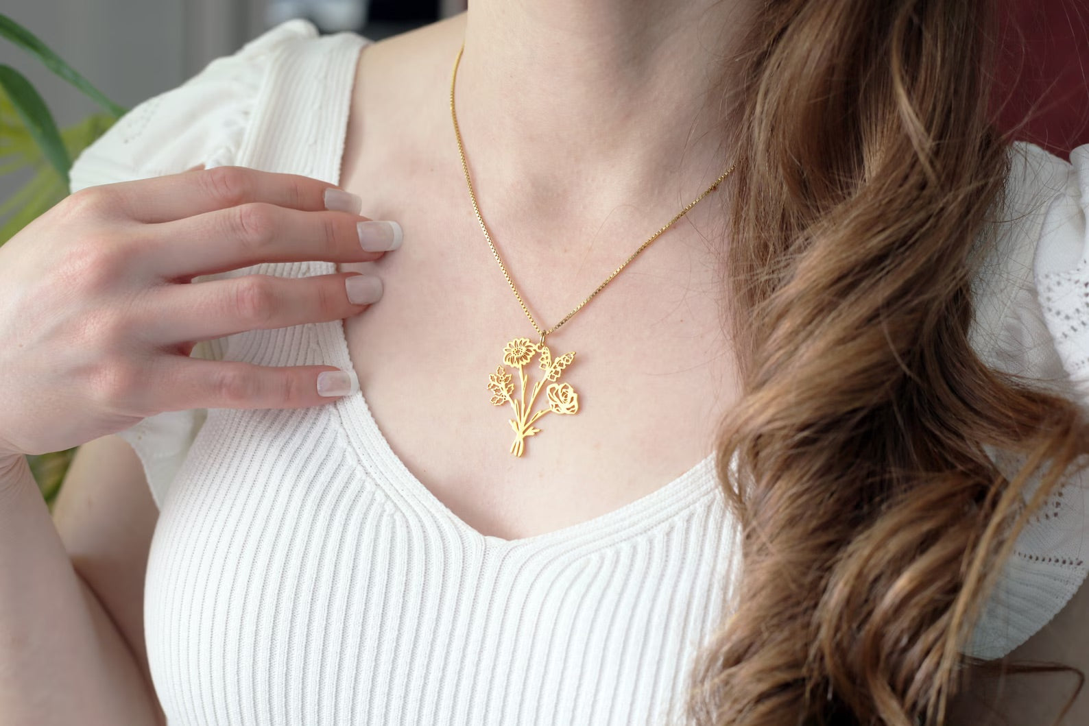 Combined Birth Flower Bouquet Necklace For Mother's Day