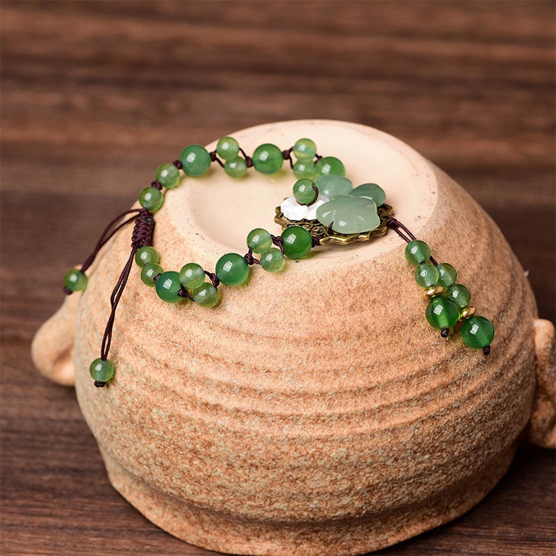 Natural Green Jade Luck Dangling Flower Bracelet