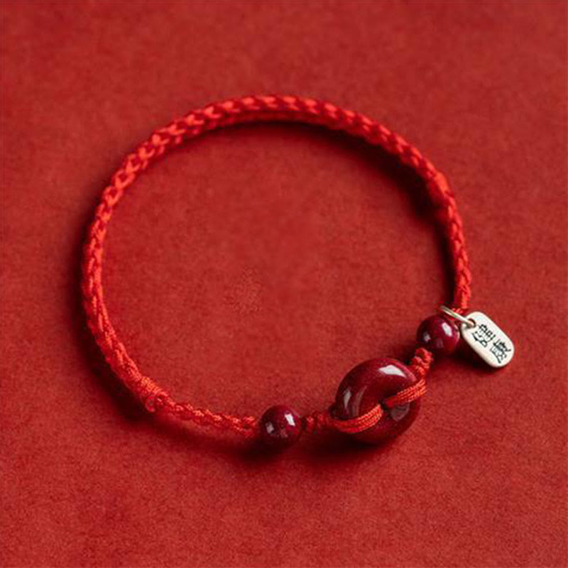 Handmade Cinnabar Peace Buckle Safe and Healthy Charm Blessing String Bracelet Anklet