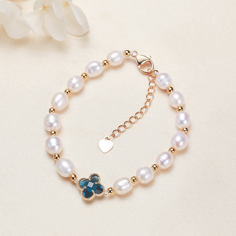 Pearl Four Leaf Clover Wealth Chain Bracelet