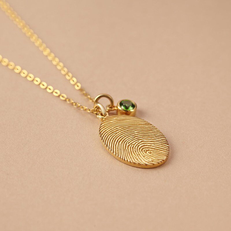 Personalised Round Fingerprint Necklace with Birthstone