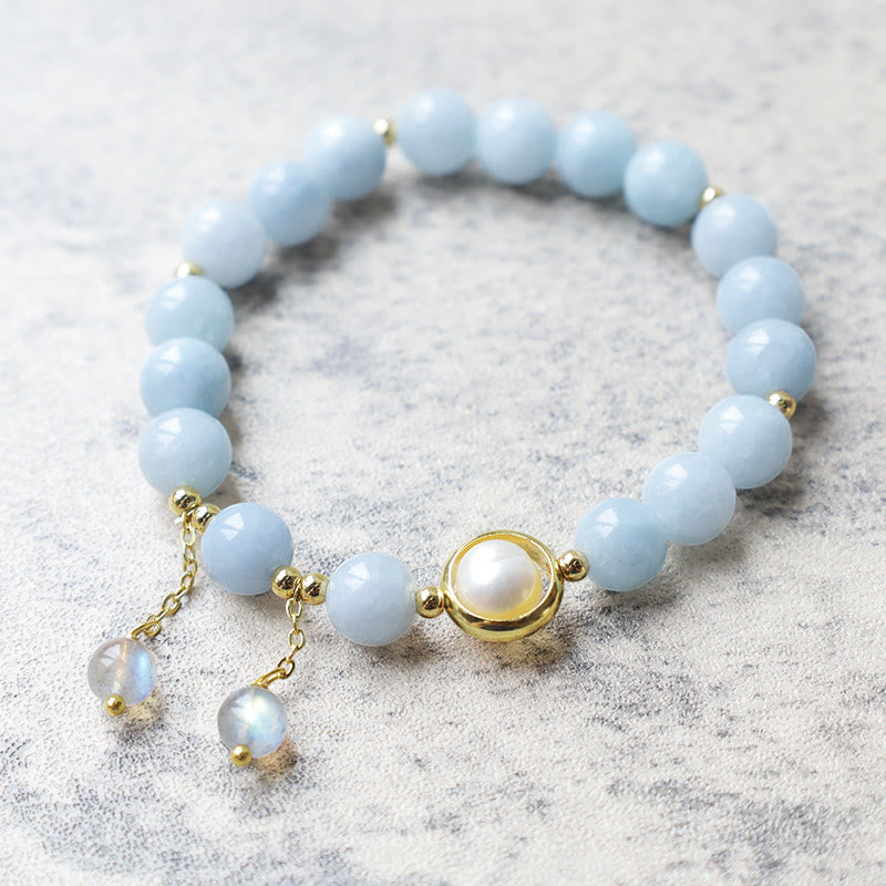 Aquamarine Pearl Healing Moonstone Beads Charm Bracelet