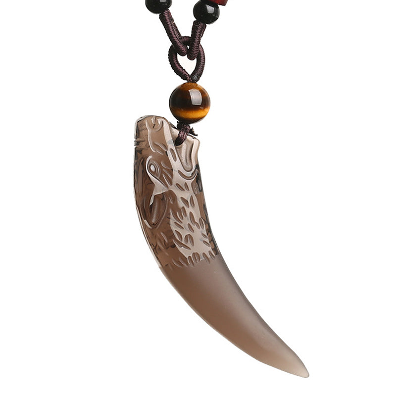 Natural Ice Obsidian Wolf Tooth Pattern Courage Necklace Pendant