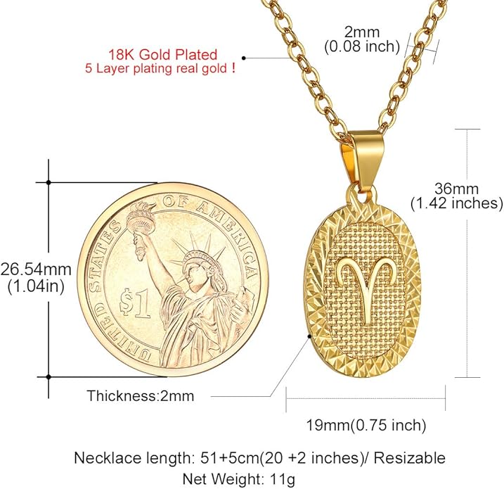 Gold Zodiac Necklace for Women Men, Constellation Coin Horoscope Astrology Pendant Necklaces Lucky Jewelry