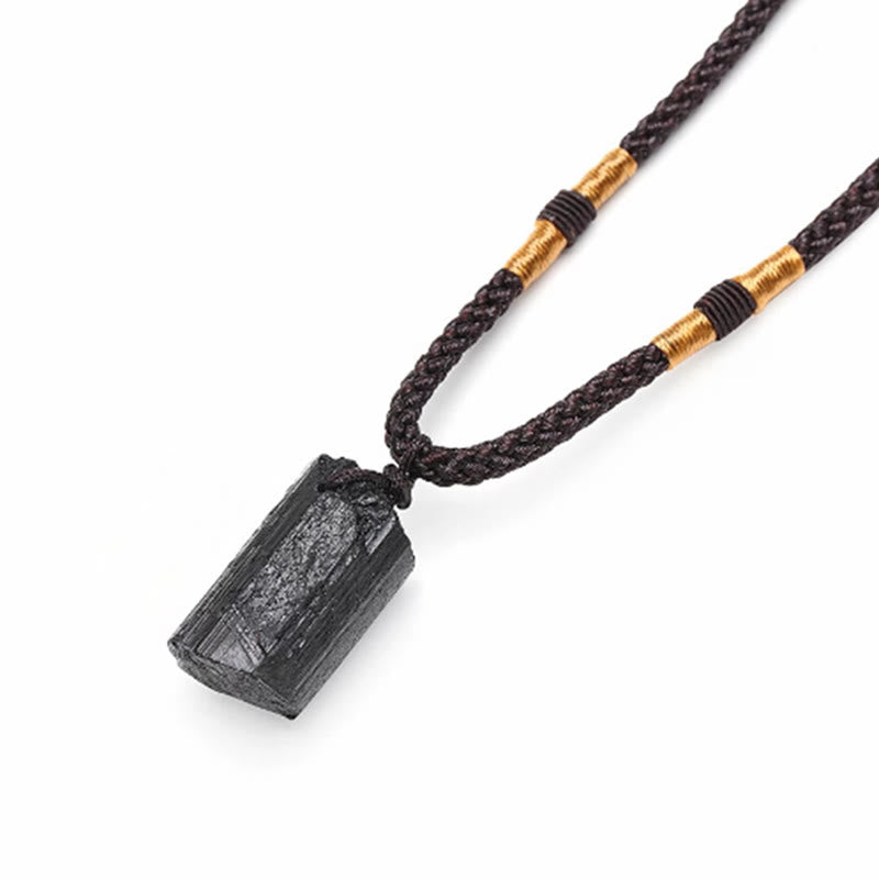 Natural Black Tourmaline Positive Rope Necklace Pendant