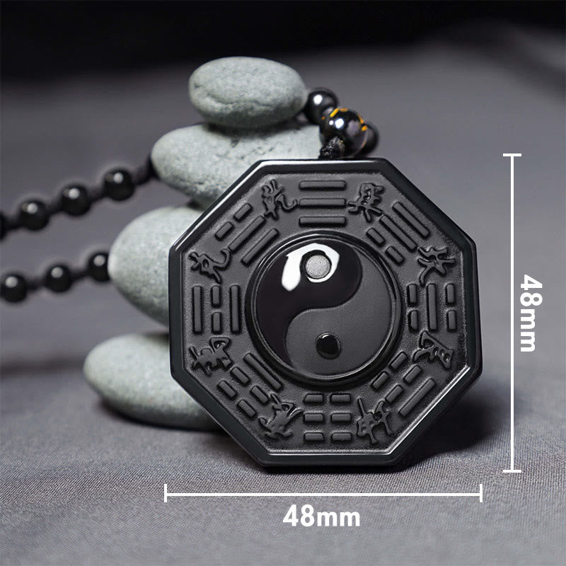 Black Obsidian Stone Yin Yang Pendant Necklace