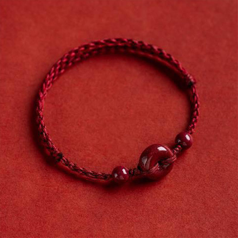 Handmade Cinnabar Peace Buckle Safe and Healthy Charm Blessing String Bracelet Anklet