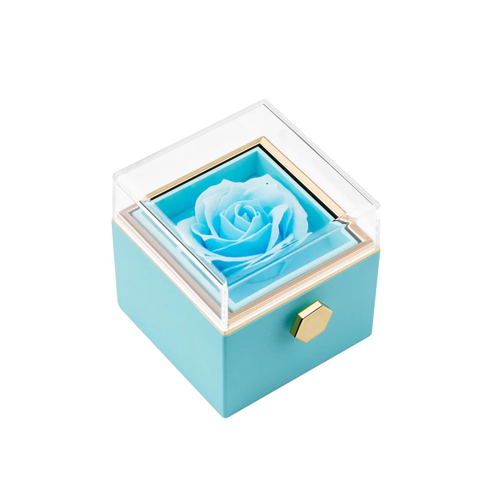 Valentine's Day Gift Rotating Preserved Rose Box-Custom Interlock Heart Necklace