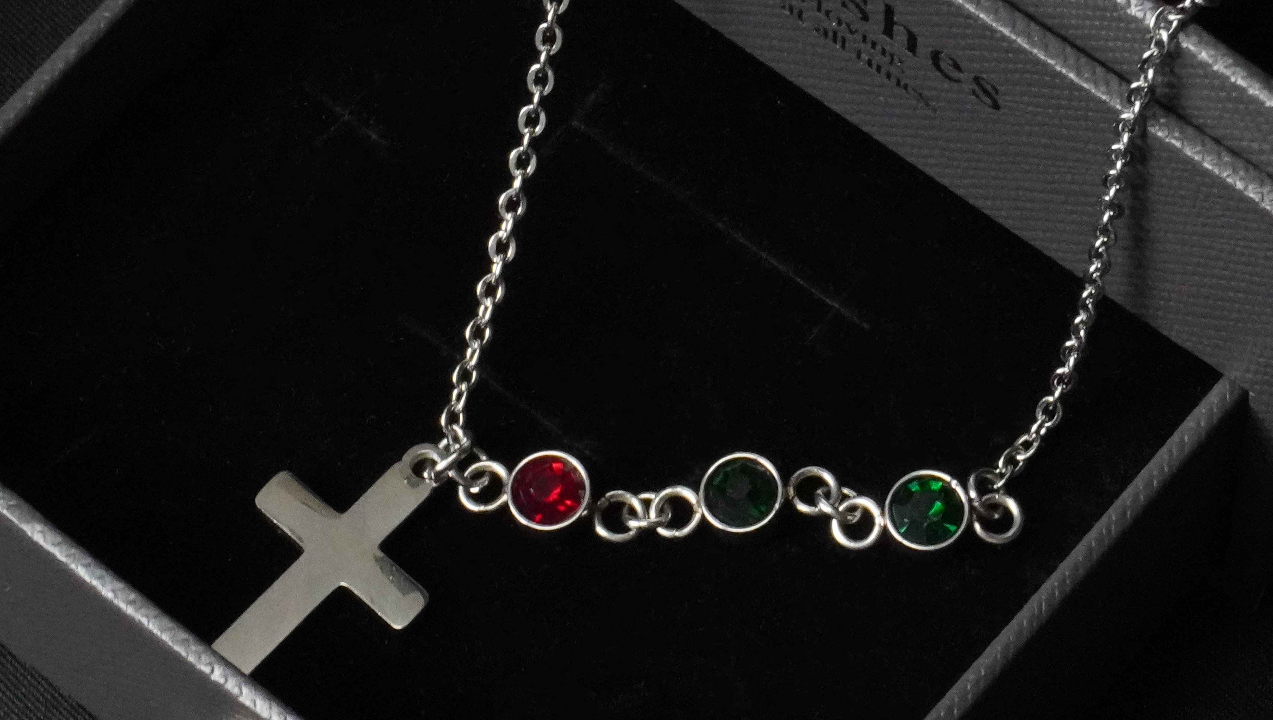 Cross with Tiny birthstone necklace - Family tree necklace