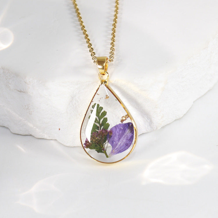 Birthflower necklace, dried flower resin jewelry