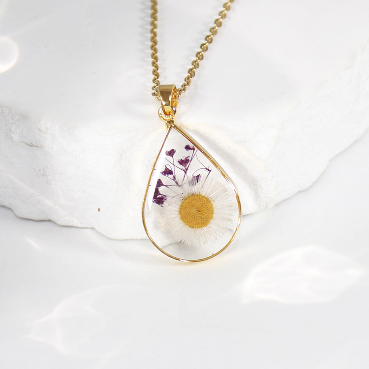 Birthflower necklace, dried flower resin jewelry