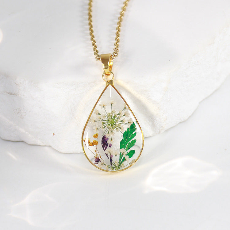 Birthflower necklace, dried flower resin jewelry