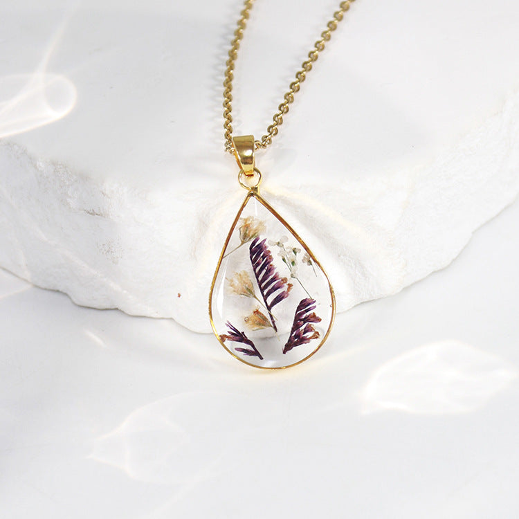 Birthflower necklace, dried flower resin jewelry