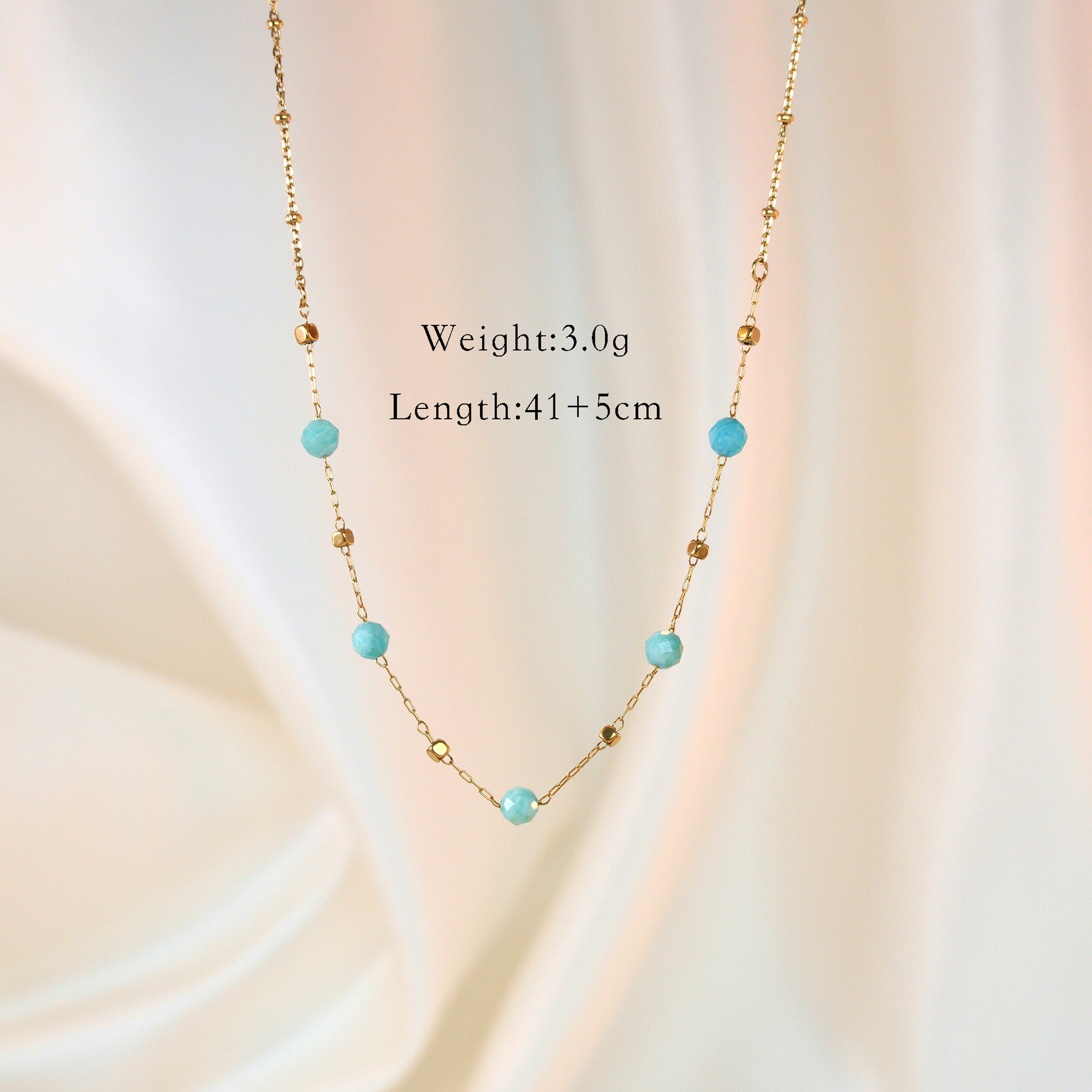 Fashion Light Luxury Amazonite Necklace, 14k Gold Stainless Steel