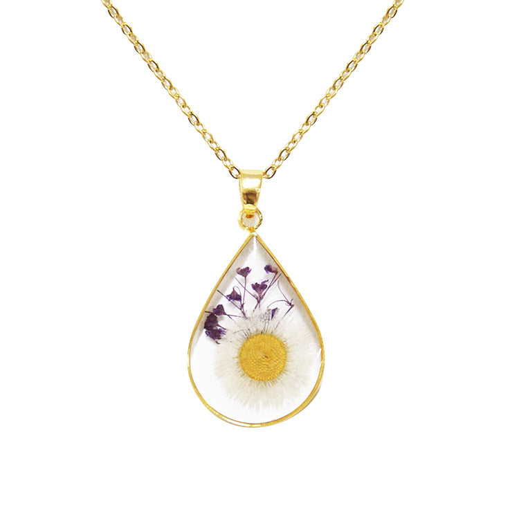 Birthflower necklace, dried flower resin jewelry