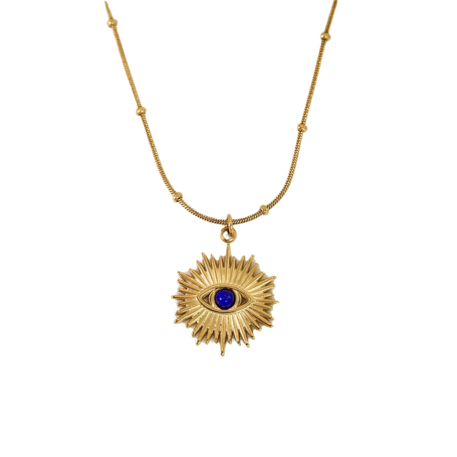 Lapis Lazuli pendant |  8-pointed star | 14K Gold Stainless Steel