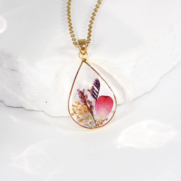 Birthflower necklace, dried flower resin jewelry