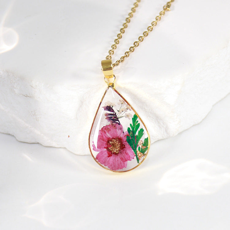 Birthflower necklace, dried flower resin jewelry