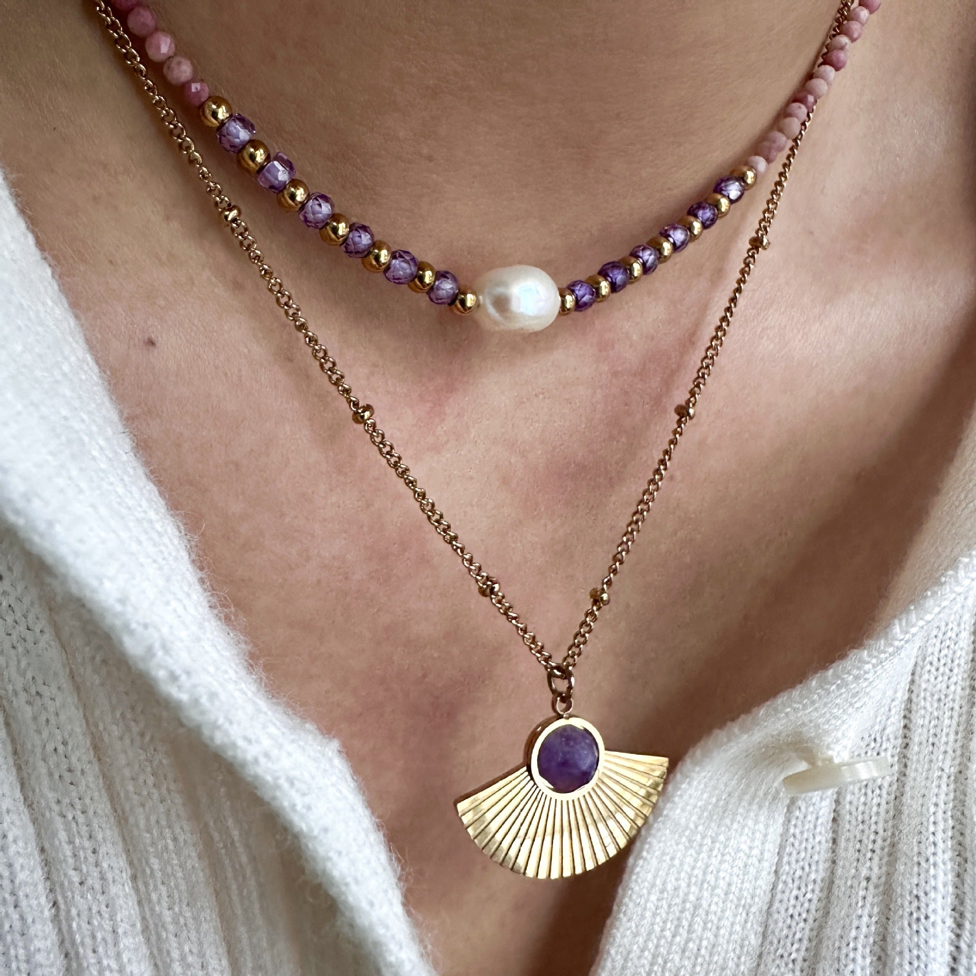 Vintage Light Luxury Amethyst Pendant, 14k Gold Moon Compass