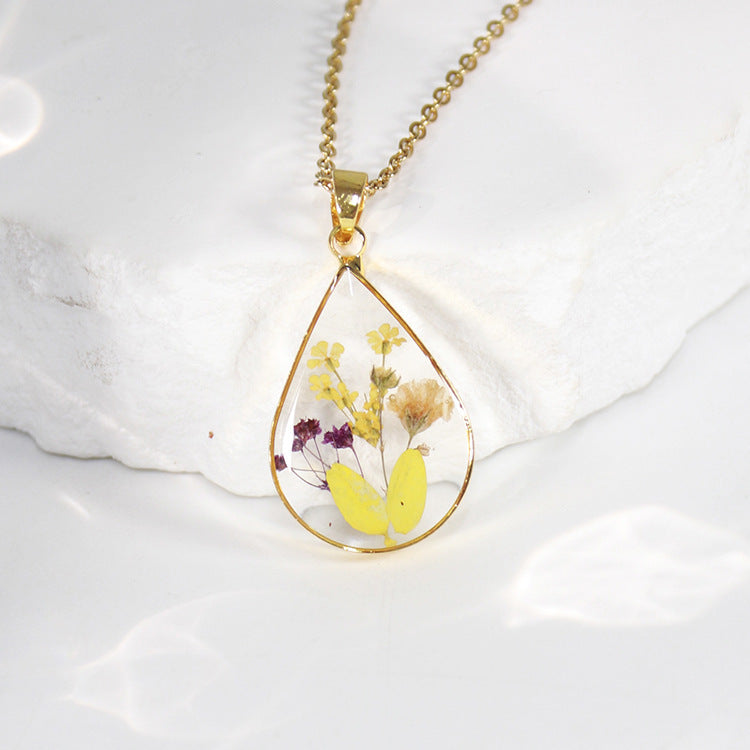 Birthflower necklace, dried flower resin jewelry