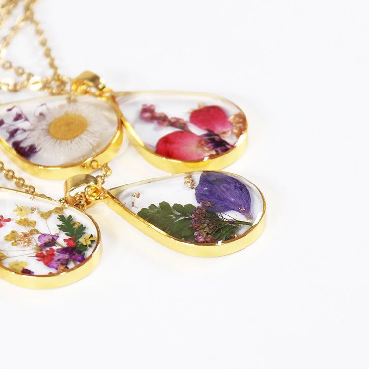 Birthflower necklace, dried flower resin jewelry