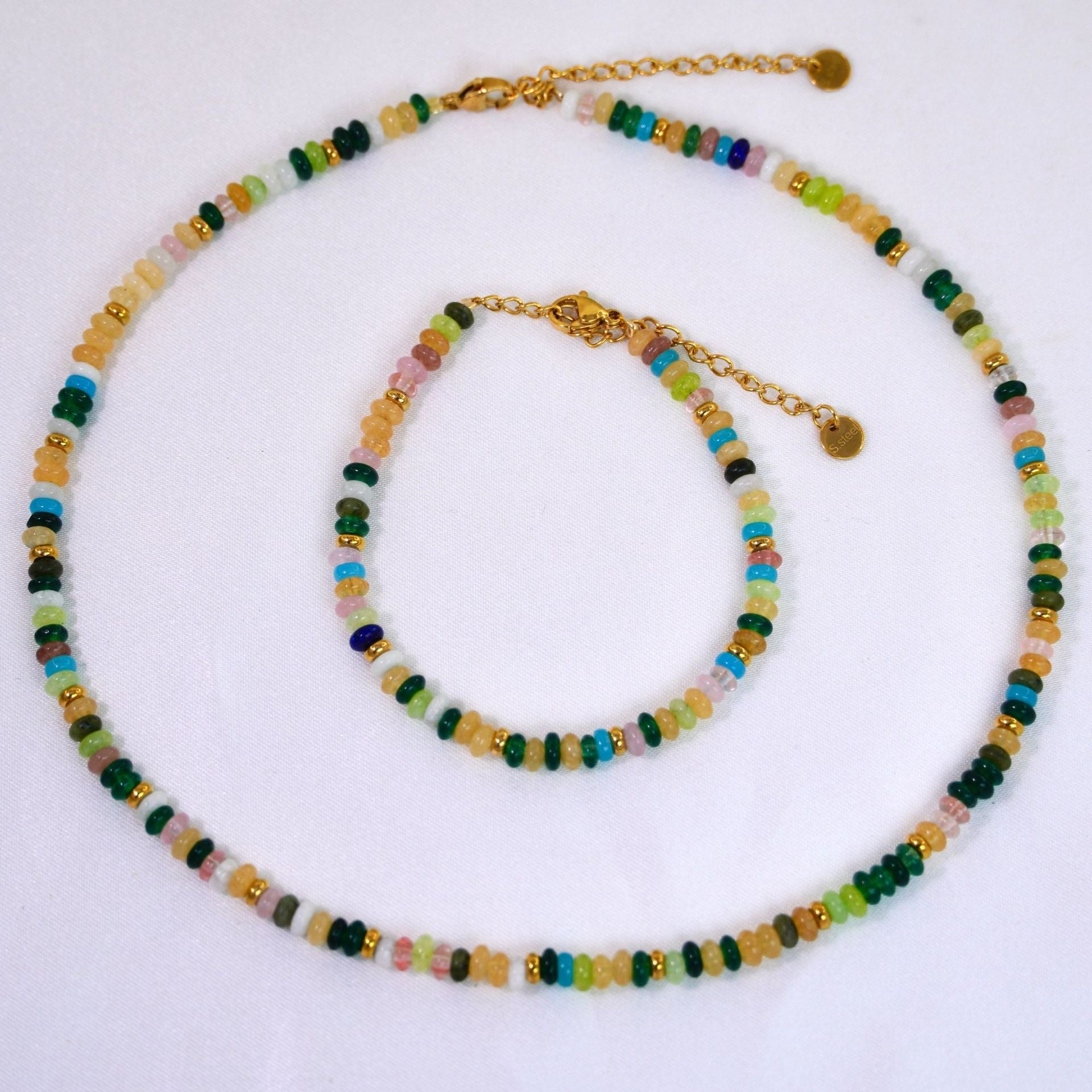 Colorful Abacus Bead Necklace | Star Inlay Shell | 14K Gold | Stainless Steel