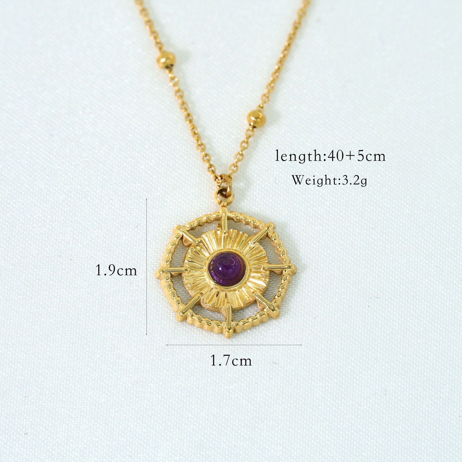 Vintage Light Luxury Amethyst Pendant, 14k Gold Moon Compass