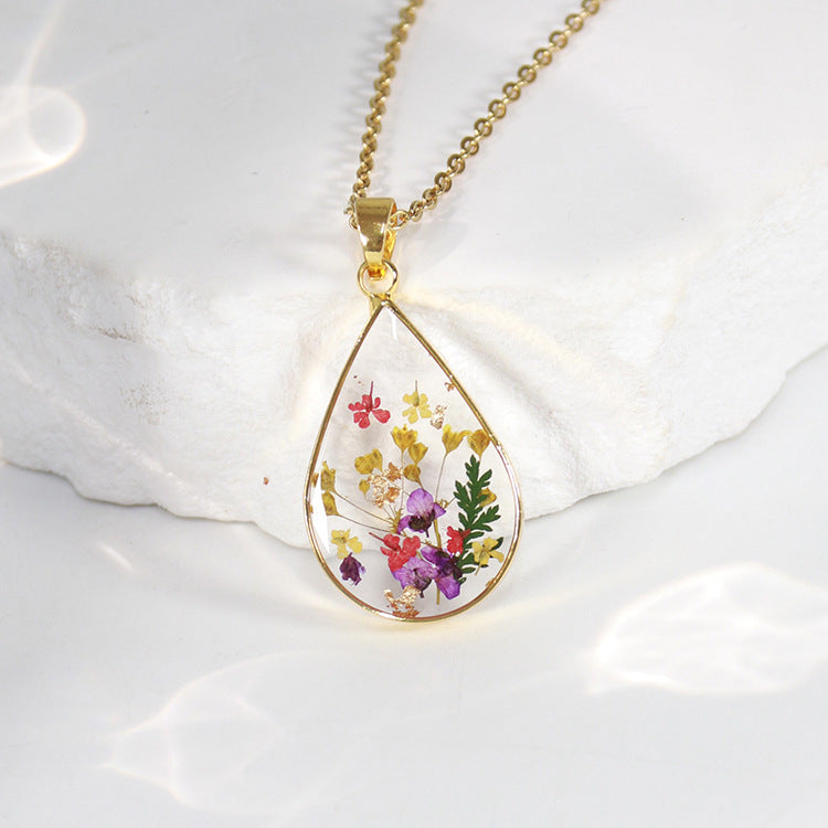 Birthflower necklace, dried flower resin jewelry