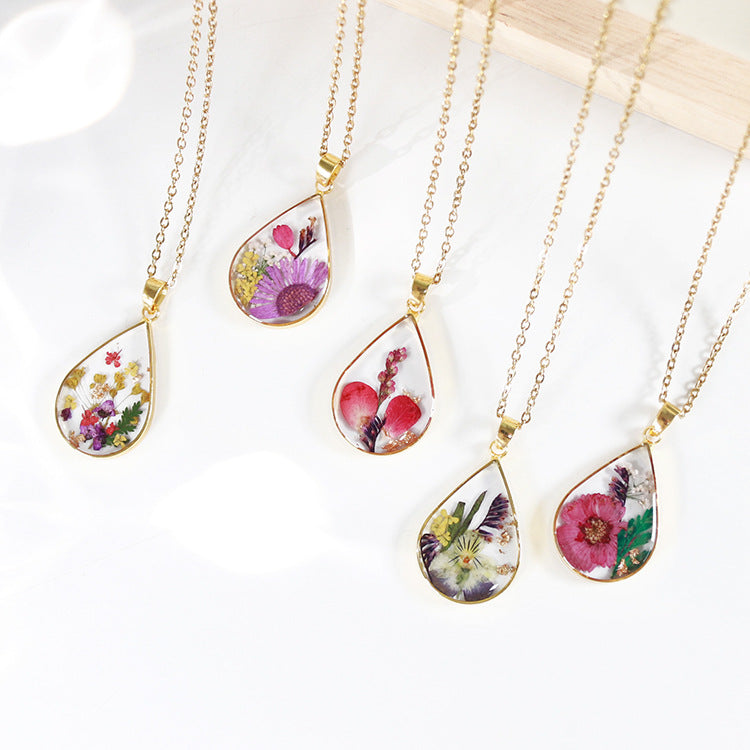 Birthflower necklace, dried flower resin jewelry