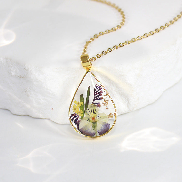 Birthflower necklace, dried flower resin jewelry