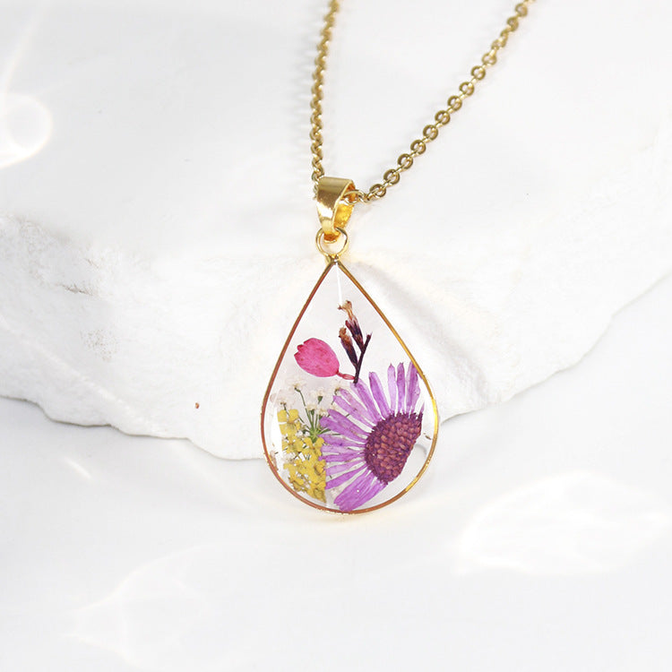 Birthflower necklace, dried flower resin jewelry