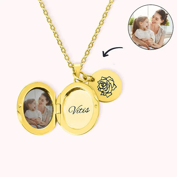 Personalized Birth Flower Locket Necklace with Photo Mother's Day Birthday Gift for Women