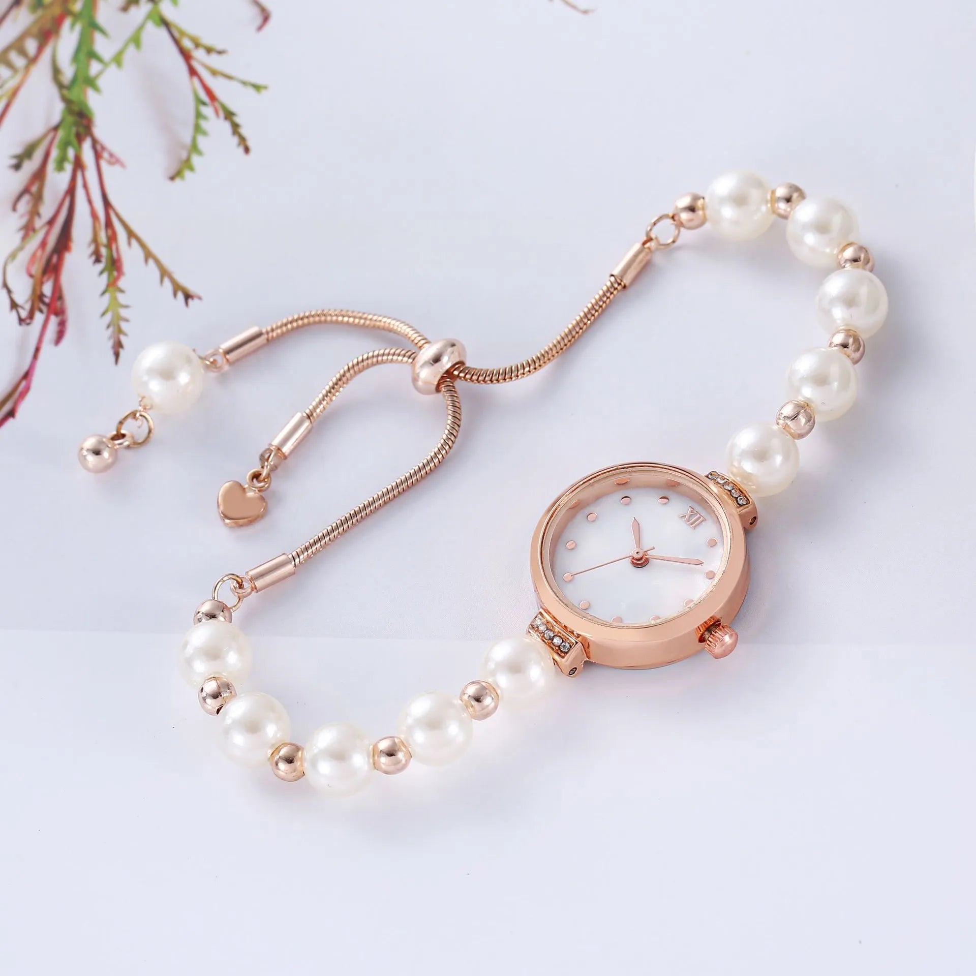 Fashion Pearl Thin Strap Fritillary round Women's Watch Free Adjustment Bracelet Watch Women's Gifts