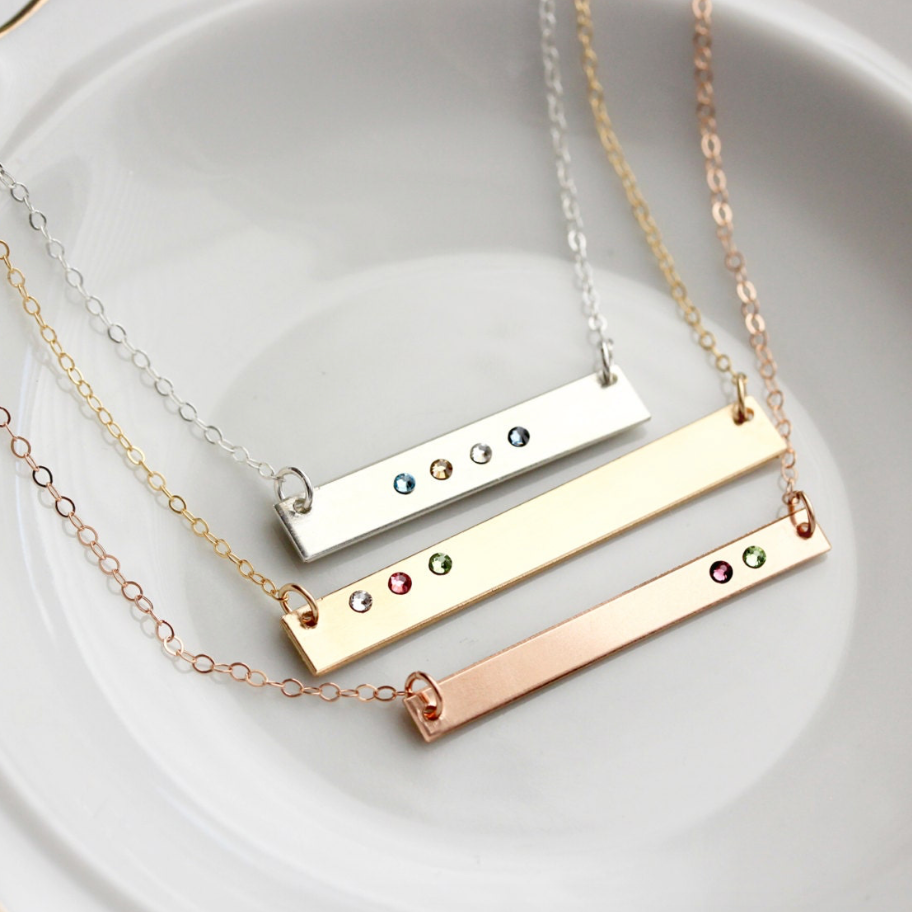 Birthstone Bar Necklace Personalized Gif For Her