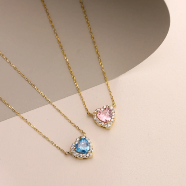 Birthstone Heart Necklace, Diamond Heart Necklace