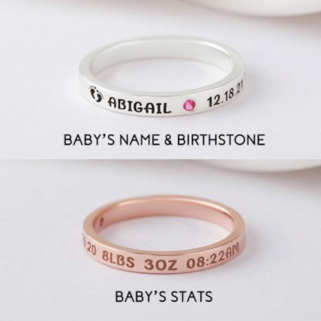 Baby Stats Ring With Birthstone