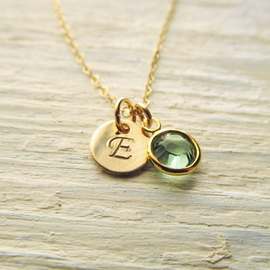 New Mom Gift, Initial with Birthstone Necklace