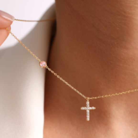 Birthstone Cross Necklace , Personalized Cross Gift for Mothers