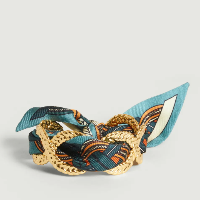 GOLD-PLATED AND SILK BRAIDED CUFF BRACELET