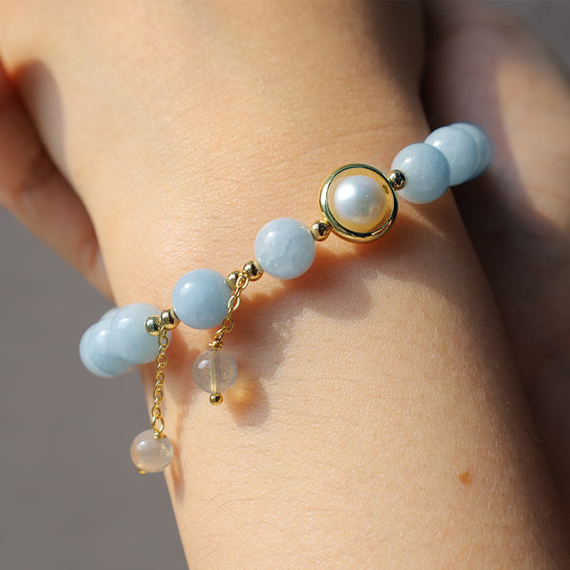 Aquamarine Pearl Healing Moonstone Beads Charm Bracelet