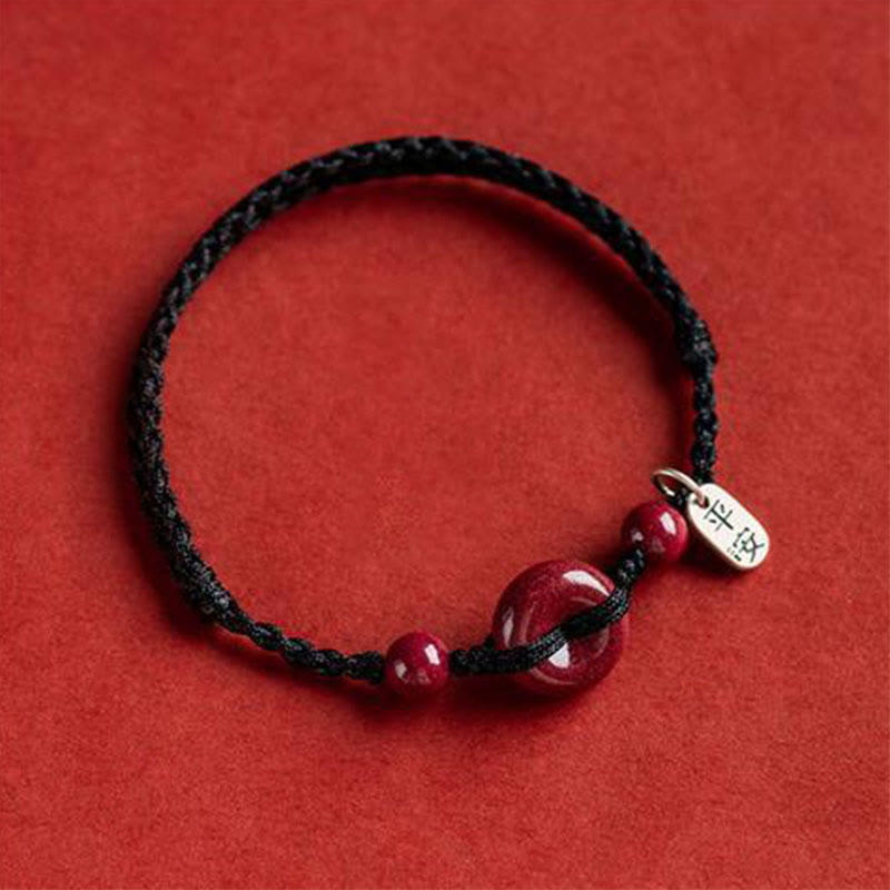 Handmade Cinnabar Peace Buckle Safe and Healthy Charm Blessing String Bracelet Anklet