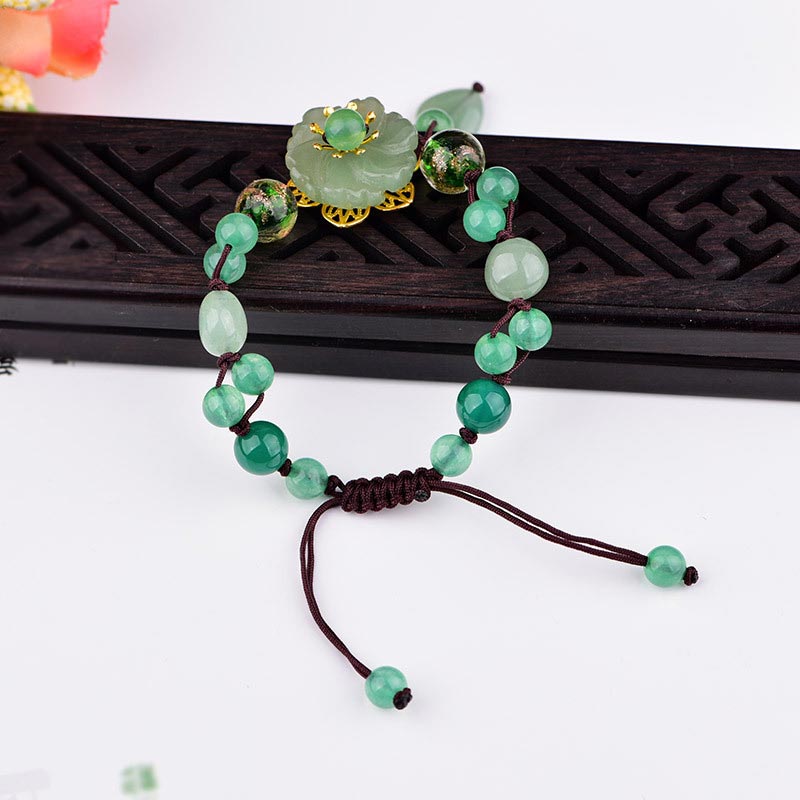 Natural Green Jade Luck Dangling Flower Bracelet