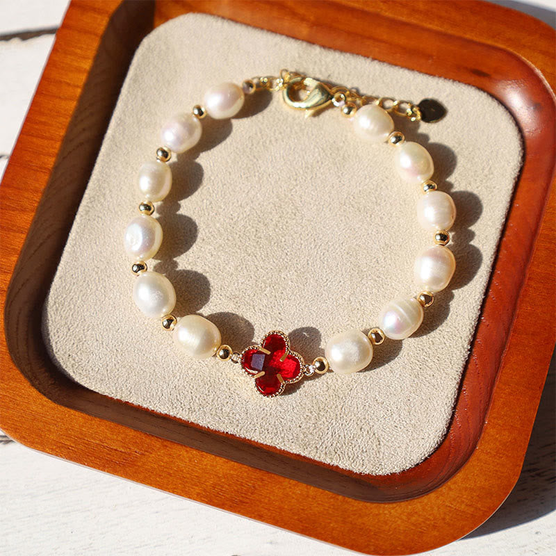 Pearl Four Leaf Clover Wealth Chain Bracelet