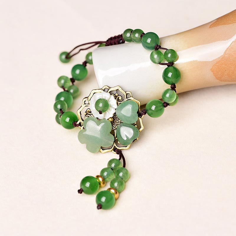 Natural Green Jade Luck Dangling Flower Bracelet