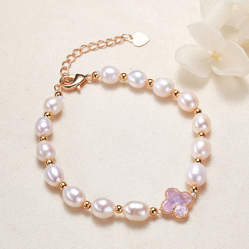 Pearl Four Leaf Clover Wealth Chain Bracelet