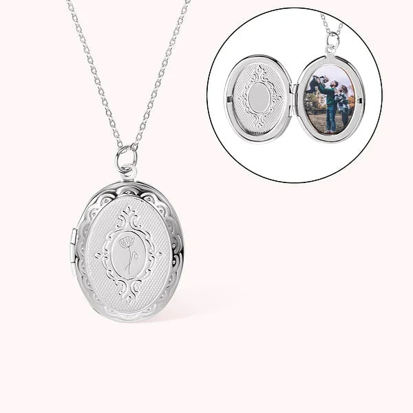 Personalized Birth Flower Locket Necklace with Photo Mother's Day Birthday Gift for Women